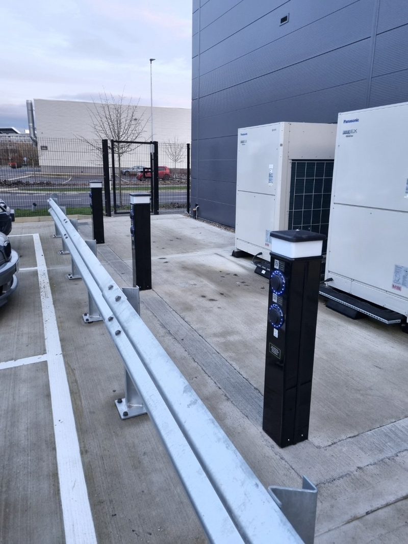 Commercial EV charging points in a business car park installed by MHM Electrical