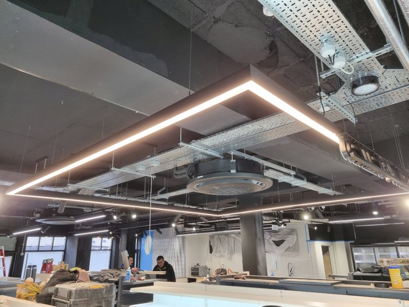 LED linear feature lighting installed in a commercial fit-out ceiling by MHM Electrical